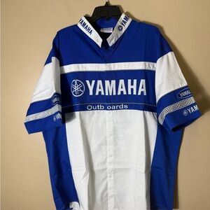 Yamaha Racing Team Shirt XXXL Snap Button Y2K Workwear Embroidered Blue